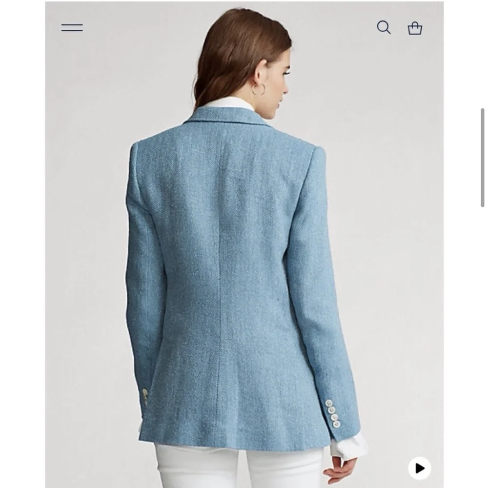 New Polo Ralph Lauren Blazer Blue Herringbone Linen Silk - Picture 5 of 15